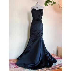 Hayley Paige Occasions Dress 14XL Navy Blue Satin Mermaid Formal Gown 5668 Prom
